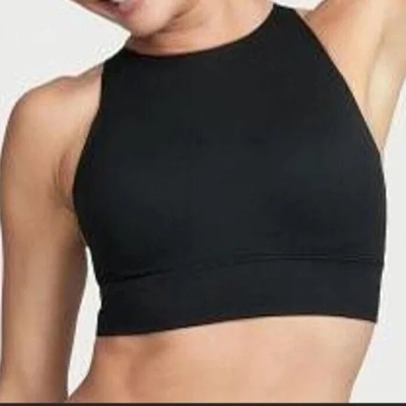 NWT Victoria's Secret Seamless Rib High Neck Sport Bra Black Size Medium - Picture 1 of 13